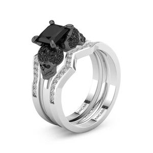 Sterling Silver Black Skull Wedding Set